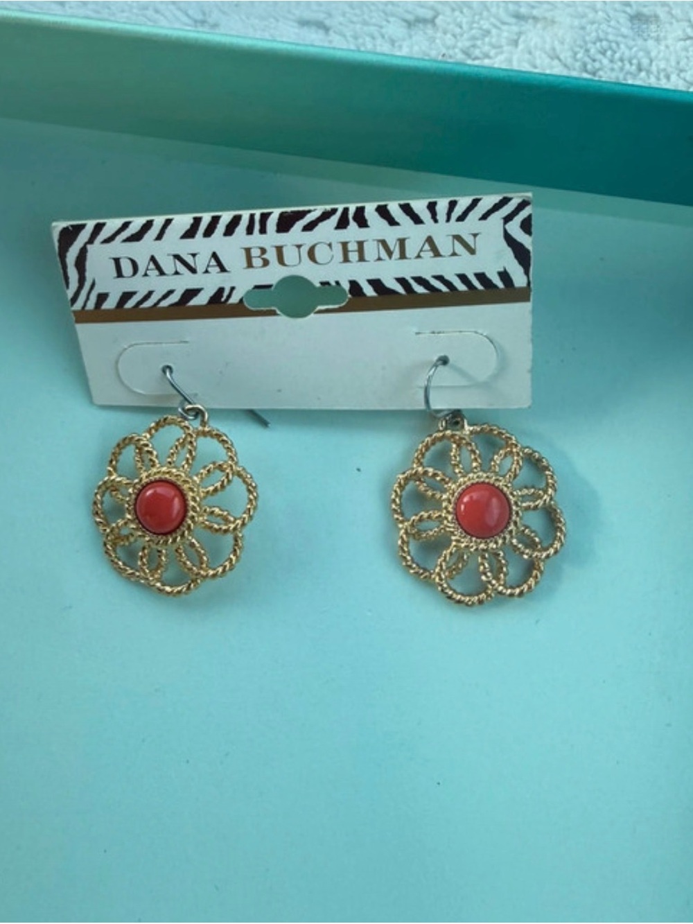 Dana Buchman Gold-Tone Filigree Flower Earrings with Red Center